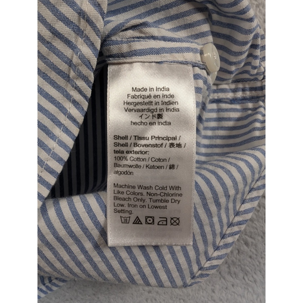 J.Crew Mens Seersucker Short Sleeve Button Down Shirt Blue White Stripe LT BG439 - Picture 7 of 11